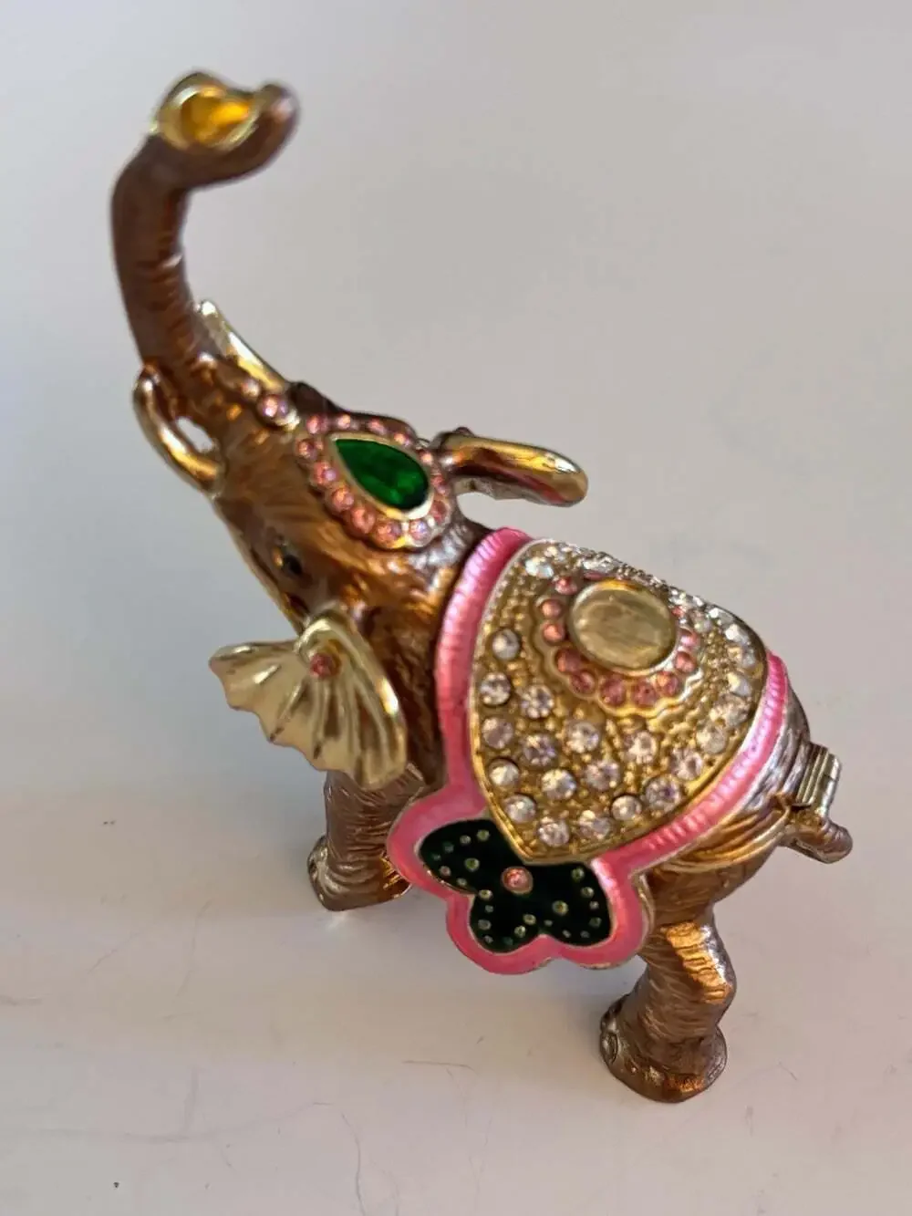 Jeweled Rhinestones Enamel Metal Elephant Jewelry Trinket Box